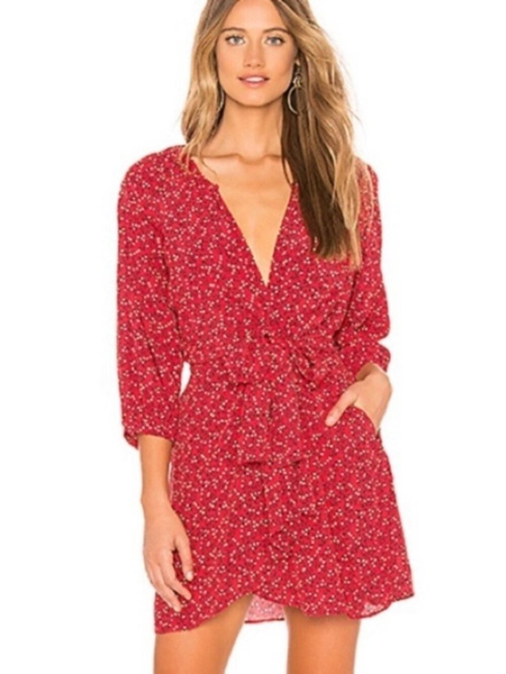 FREE PEOPLE Clara Floral Tie-Waist Tunic Mini Dress - Size Small